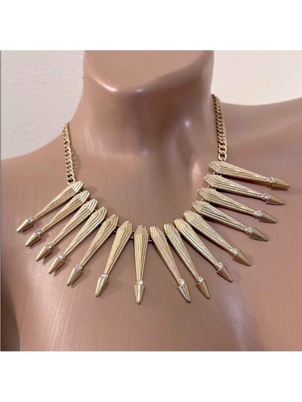 Gold Statement Necklace with Crystal Accents